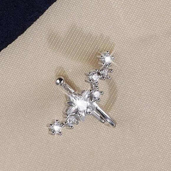 Star Left Non Piercing Rhinestone Star Clip on Earring Cartilage Jewelryt Gift - Picture 9 of 9